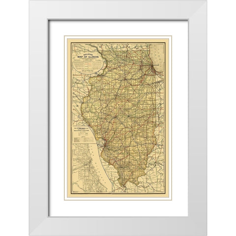 Illinois Railroad - Rand McNally 1898  White Modern Wood Framed Art Print with Double Matting by Rand McNally
