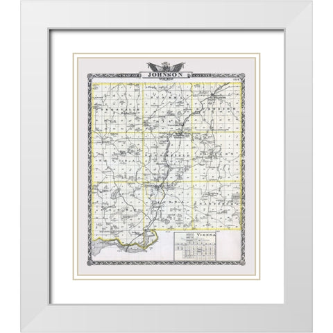 Johnson County  Illinois - Warner 1876 White Modern Wood Framed Art Print with Double Matting by Warner
