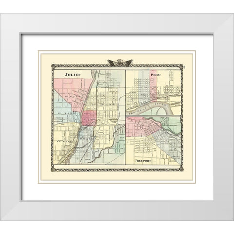 Joliet, Peru, Freeport Illinois - Warner 1870 White Modern Wood Framed Art Print with Double Matting by Warner