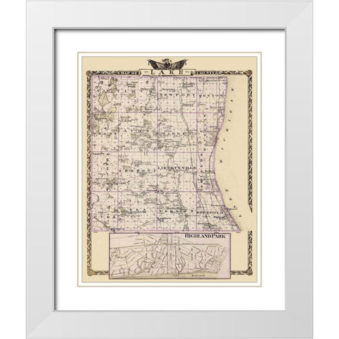 Lake Illinois Landowner - Warner 1876 White Modern Wood Framed Art Print with Double Matting by Warner