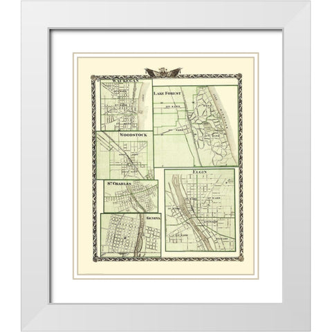 Lake Forest, Elgin, Geneva Illinois - Warner 1870 White Modern Wood Framed Art Print with Double Matting by Warner