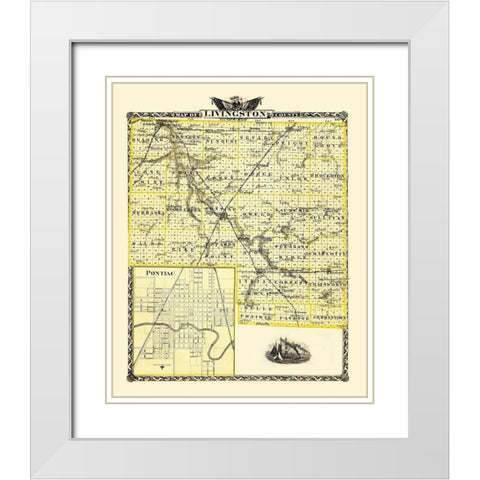Livingston Illinois - Warner 1870 White Modern Wood Framed Art Print with Double Matting by Warner