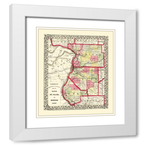 Madison  St Clair  Monroe Illinois - Campbell 1850 White Modern Wood Framed Art Print with Double Matting by Campbell