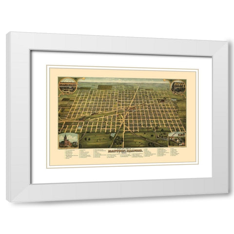 Mattoon Illinois - Shober 1884 White Modern Wood Framed Art Print with Double Matting by Shober