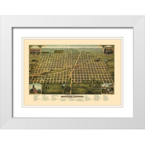 Mattoon Illinois - Shober 1884 White Modern Wood Framed Art Print with Double Matting by Shober