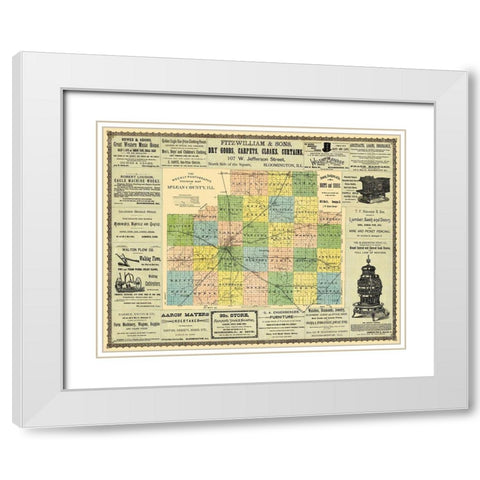 Mclean  Bloomington Illinois - Hambaugh 1886 White Modern Wood Framed Art Print with Double Matting by Hambaugh