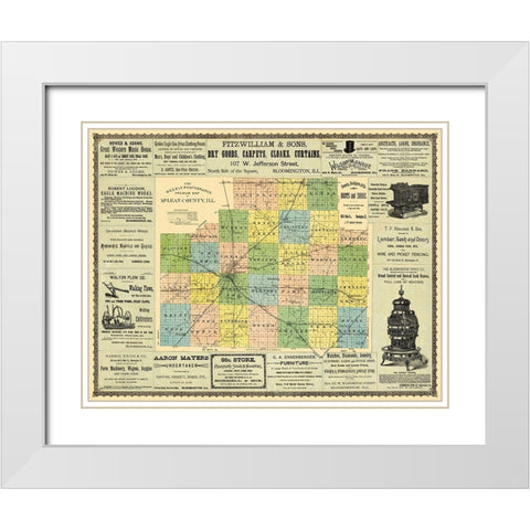 Mclean  Bloomington Illinois - Hambaugh 1886 White Modern Wood Framed Art Print with Double Matting by Hambaugh