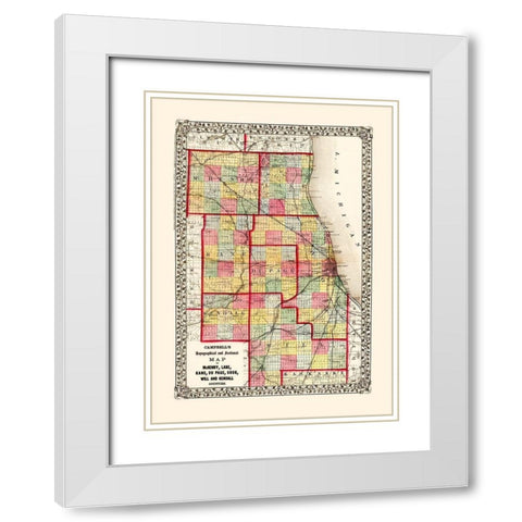 Mchenry  Kane  Cook  Will Illinois - Campbell 1850 White Modern Wood Framed Art Print with Double Matting by Campbell