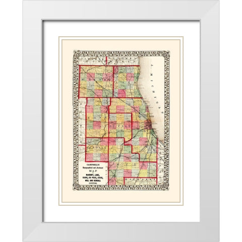 Mchenry  Kane  Cook  Will Illinois - Campbell 1850 White Modern Wood Framed Art Print with Double Matting by Campbell