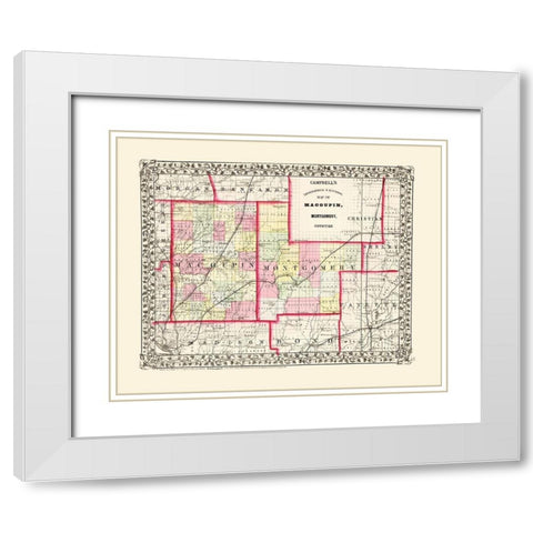 Montgomery  Macoupin Illinois - Campbell 1850 White Modern Wood Framed Art Print with Double Matting by Campbell