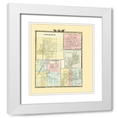 Litchfield, Salem, Effingham, Carlinville, Olney White Modern Wood Framed Art Print with Double Matting by Union