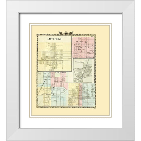 Litchfield, Salem, Effingham, Carlinville, Olney White Modern Wood Framed Art Print with Double Matting by Union