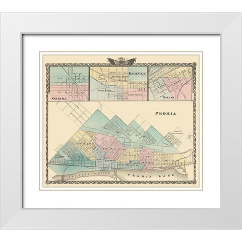 Peoria, Oneida, Knoxville, Dallas Illinois White Modern Wood Framed Art Print with Double Matting by Warner