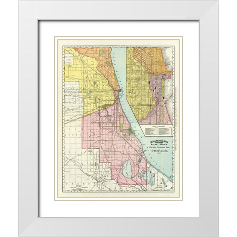 Chicago Illinois Railway Terminal - 1892 White Modern Wood Framed Art Print with Double Matting by Unknown