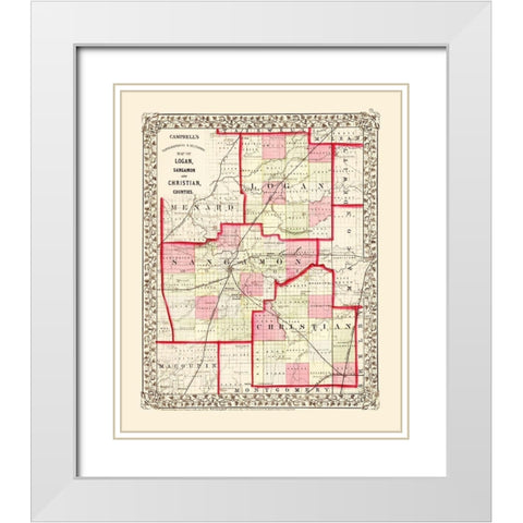 Sangamon  Logan  Christian Illinois - Campbell White Modern Wood Framed Art Print with Double Matting by Campbell