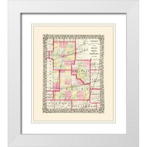Shelby  Moultrie  and Macon Illinois White Modern Wood Framed Art Print with Double Matting by Campbell