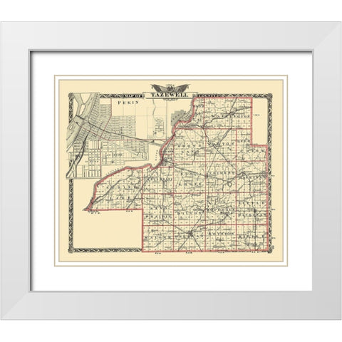 Tazewell Illinois Landowner - Warner 1876 White Modern Wood Framed Art Print with Double Matting by Warner