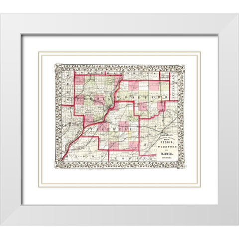Peoria  Woodford  Tazewell Illinois - Campbell White Modern Wood Framed Art Print with Double Matting by Campbell