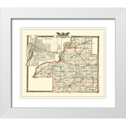 Tazewell Illinois Landowner - Warner 1870 White Modern Wood Framed Art Print with Double Matting by Warner