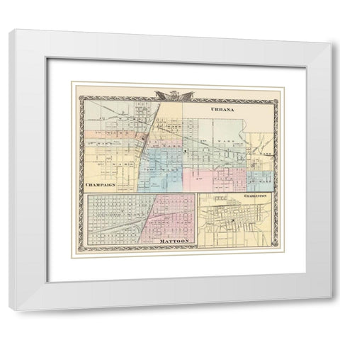 Urbana, Champaign, Mattoon, Charleston Illinois White Modern Wood Framed Art Print with Double Matting by Warner