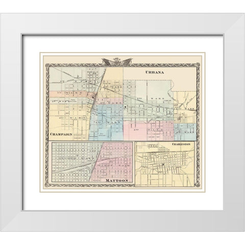 Urbana, Champaign, Mattoon, Charleston Illinois White Modern Wood Framed Art Print with Double Matting by Warner