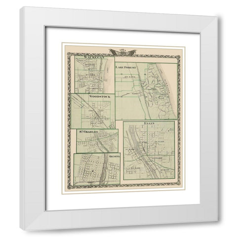 Waukegan, Lake Forest, Elgin, Woodstock, Illinois White Modern Wood Framed Art Print with Double Matting by Warner