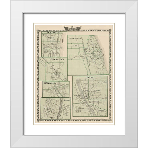 Waukegan, Lake Forest, Elgin, Woodstock, Illinois White Modern Wood Framed Art Print with Double Matting by Warner