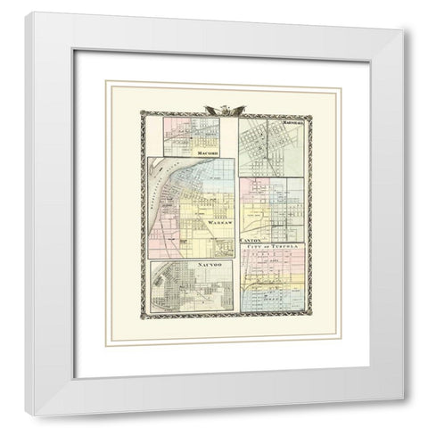 Macomb, Marshall, Warsaw, Canton, Nauvoo, Tuscola White Modern Wood Framed Art Print with Double Matting by Warner