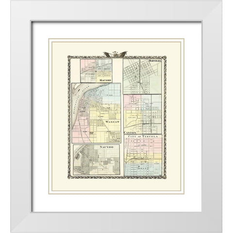 Macomb, Marshall, Warsaw, Canton, Nauvoo, Tuscola White Modern Wood Framed Art Print with Double Matting by Warner