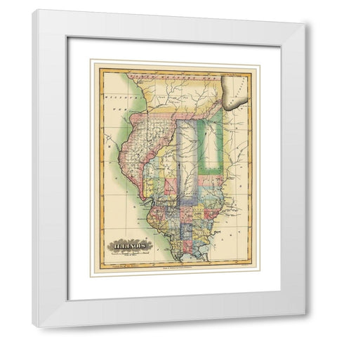 Illinois - Lucas 1823 White Modern Wood Framed Art Print with Double Matting by Lucas