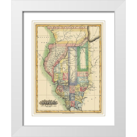 Illinois - Lucas 1823 White Modern Wood Framed Art Print with Double Matting by Lucas