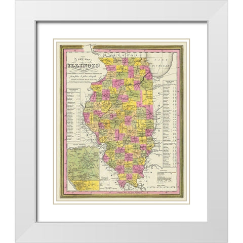 Illinois - Mitchell 1846 White Modern Wood Framed Art Print with Double Matting by Mitchell