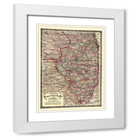 Illinois - Cram 1875 White Modern Wood Framed Art Print with Double Matting by Cram