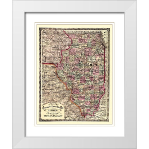 Illinois - Cram 1875 White Modern Wood Framed Art Print with Double Matting by Cram