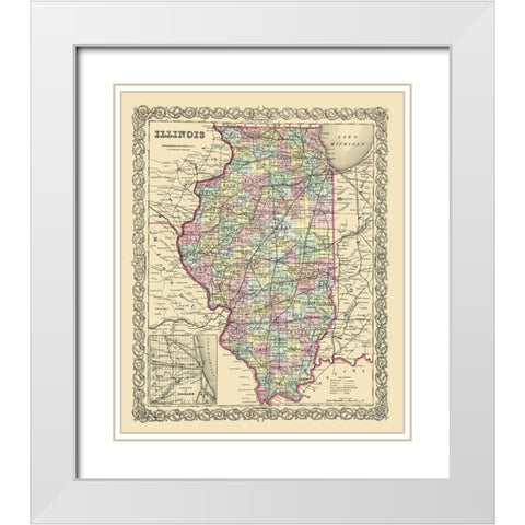 Illinois - Colton 1856 White Modern Wood Framed Art Print with Double Matting by Colton