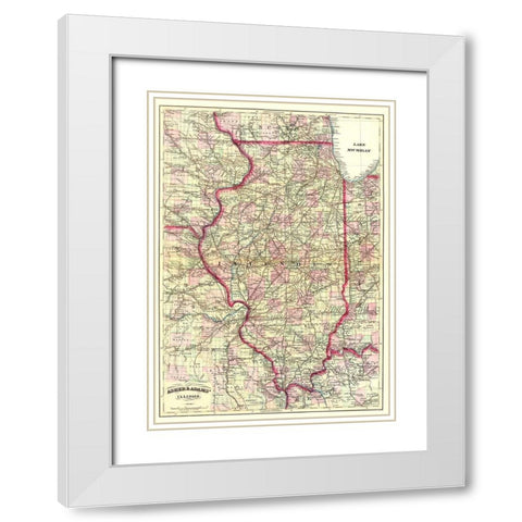 Illinois - Asher  1874 White Modern Wood Framed Art Print with Double Matting by Asher