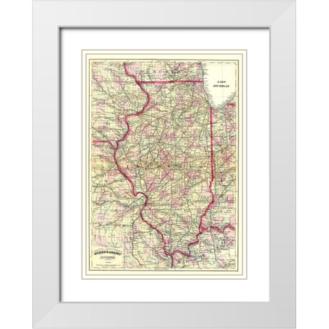 Illinois - Asher  1874 White Modern Wood Framed Art Print with Double Matting by Asher