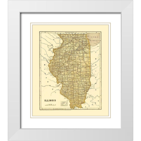 Illinois - Morse  1845 White Modern Wood Framed Art Print with Double Matting by Morse
