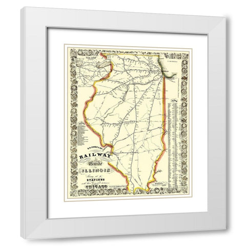Illinois Railways - Cooke 1855 White Modern Wood Framed Art Print with Double Matting by Cooke