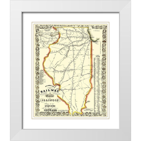 Illinois Railways - Cooke 1855 White Modern Wood Framed Art Print with Double Matting by Cooke