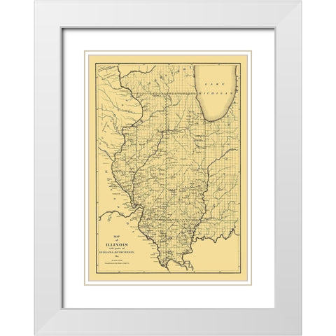 Illinois - Burr 1836 White Modern Wood Framed Art Print with Double Matting by Burr