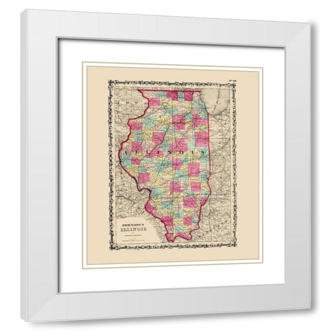 Illinois - Johnson 1860 White Modern Wood Framed Art Print with Double Matting by Johnson