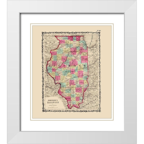 Illinois - Johnson 1860 White Modern Wood Framed Art Print with Double Matting by Johnson