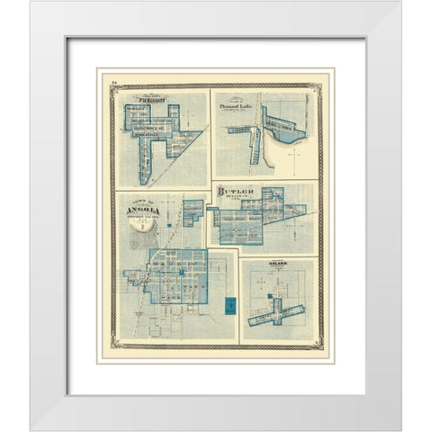 Angola, Fremont, Pleasant Lake, Butler, Orland White Modern Wood Framed Art Print with Double Matting by Baskin