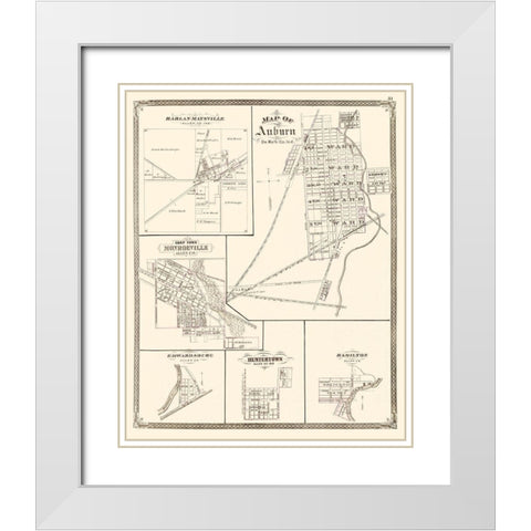 Auburn Indiana Landowner - Baskin 1876 White Modern Wood Framed Art Print with Double Matting by Baskin