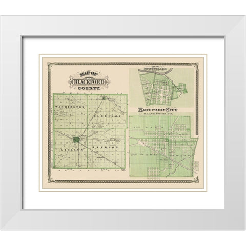Blackford Indiana - Andreas 1876 White Modern Wood Framed Art Print with Double Matting by Andreas