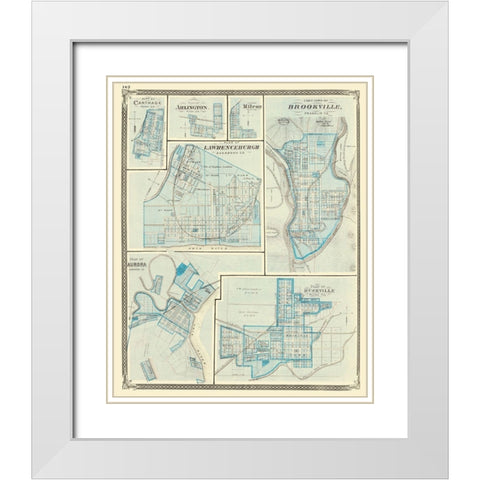 Brookeville, Rushville, Aurora, Lawrenceburgh White Modern Wood Framed Art Print with Double Matting by Baskin