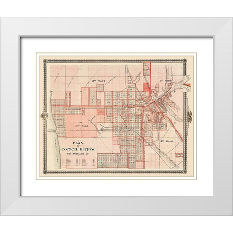 Council Bluffs Iowa - Andreas 1875 White Modern Wood Framed Art Print with Double Matting by Andreas