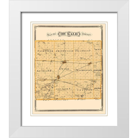 De Kalb Indiana Landowner - Baskin 1876 White Modern Wood Framed Art Print with Double Matting by Baskin