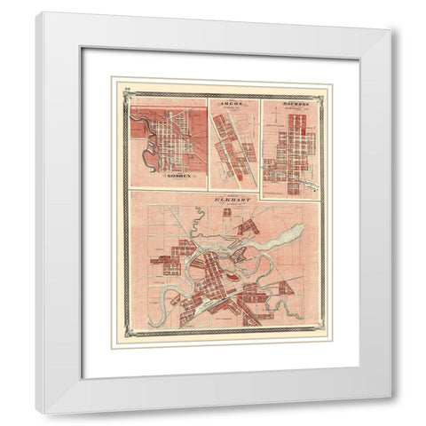 Elkhart, Goshen, Argos, Bourbon Indiana White Modern Wood Framed Art Print with Double Matting by Baskin